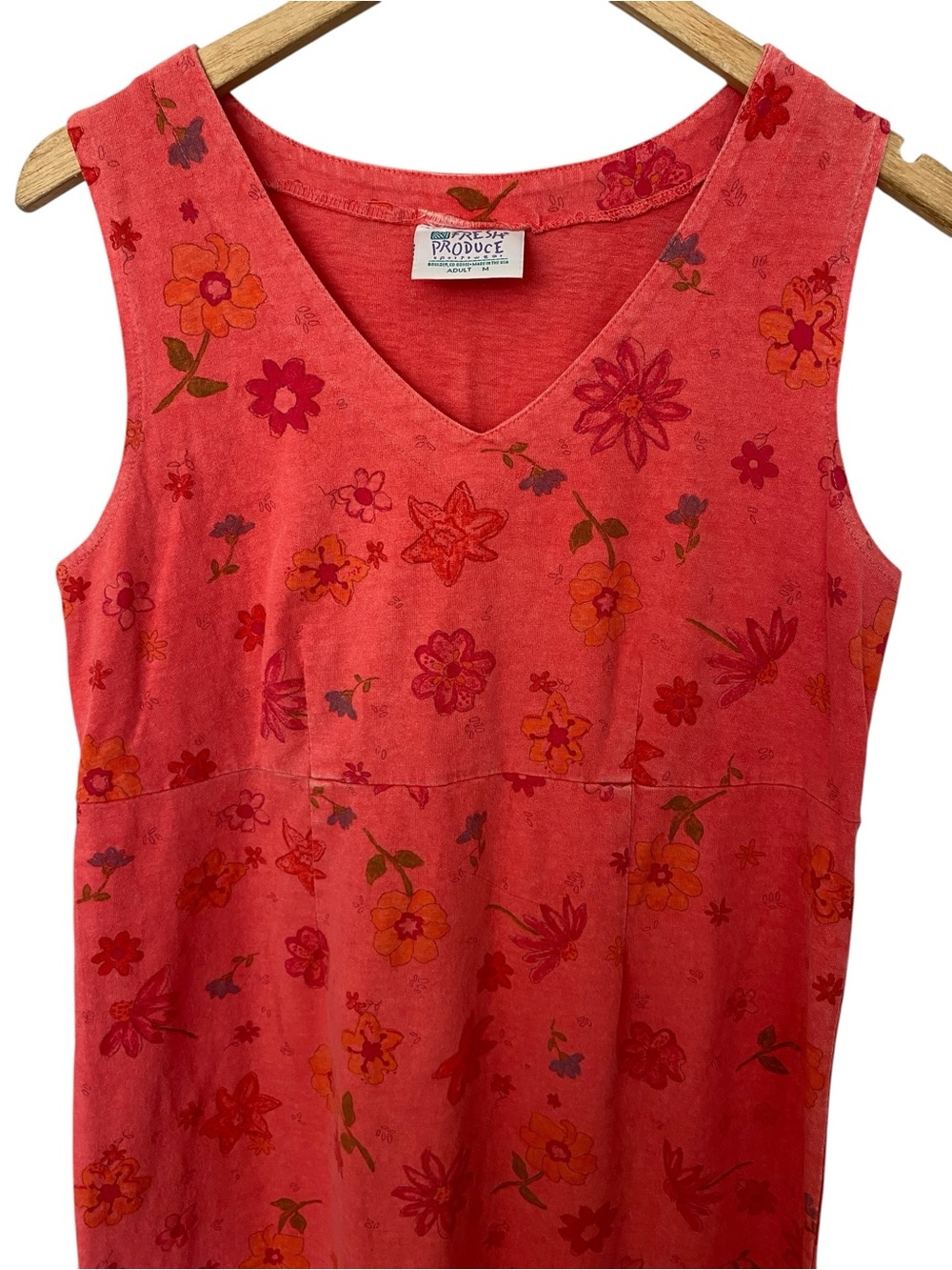 Fresh produce Sleeveless Coral Floral V-Neck Maxi Dress SZ medium - Picture 3 of 5
